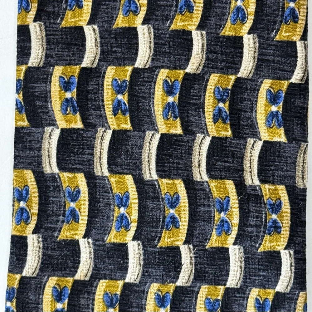 Robert Talbott Studio Men’s Necktie Black & Gold Geometric w/Blue Butterflies